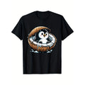 Penguin Coconut Print T-Shirt - Cute Penguin Coconut Pattern Short Sleeve Shirt - Lightweight - Regular Fit for Everyday Casual Beach Vacation Outfits. This Men'S Fashion DD Print Short Sleeve T-Shirt Features a Round Neck, Machine Washable
