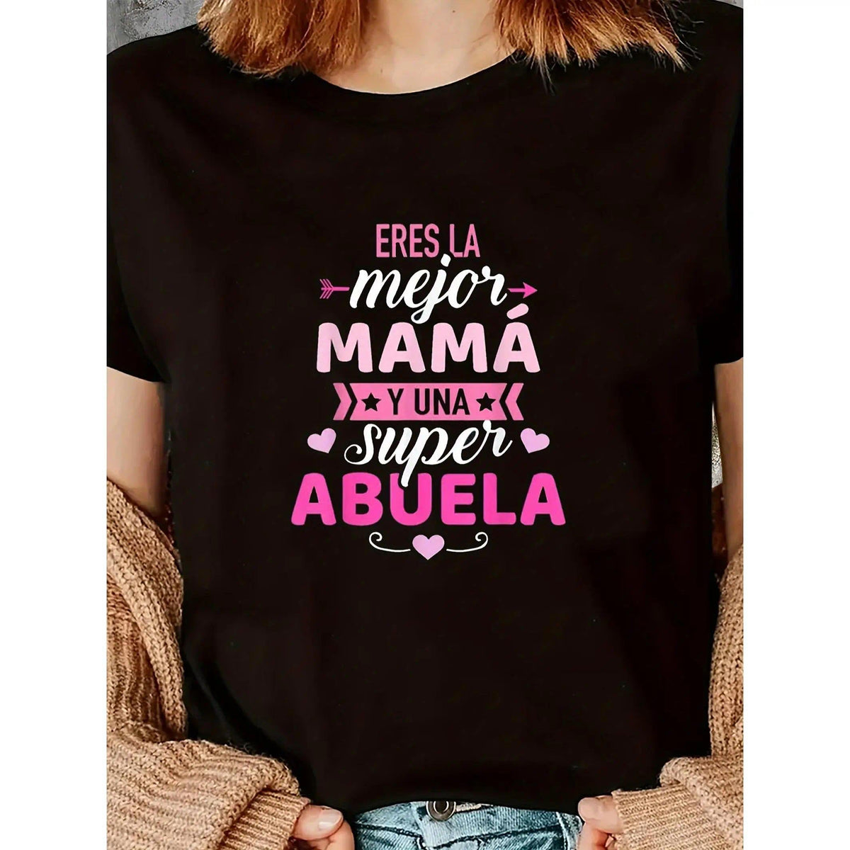 Women'S Black Mother'S Day T-Shirt with Pink Letter Print-Mejor Mama Design, Short Sleeve Crew Neck, Comfortable Polyester Blend,Perfect Gift for Mom, Allseason Apparel| Mother'S Day Theme| Stretchy Fabric