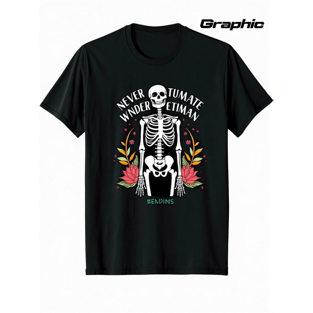 Men'S Hip Replacement Surgery Recovery T-Shirt - Never Wander Tumetiman Graphic Tee - Black with White Skeleton Design - Heavyweight 220gsm Post-Surgery Shirt - Casual Everyday & Physical Relax Apparel - Machine Washable, Bold Statement Shirt