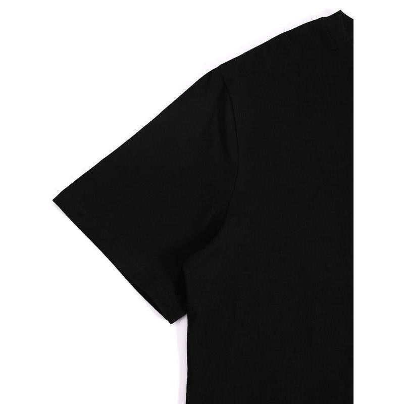 Women's Casual Elegant Black T-Shirt - White Heart & Stylized 'M' Graphic Design, Short Sleeve Round Neck, Machine Washable, All-Season Versatile Top, Casual Attire, Minimalist Design, Comfortable Fit