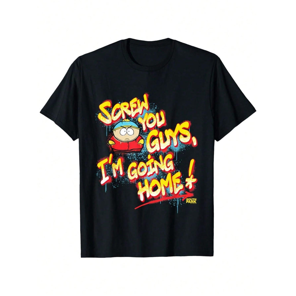Rude Cartoon Character Graphic Tee, "I‘m Going Home!" Funny Humor Shirt, Colorful Casual Cotton Top