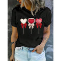 Women Casual T-Shirt, Comic Heart Pattern For Valentine's Day