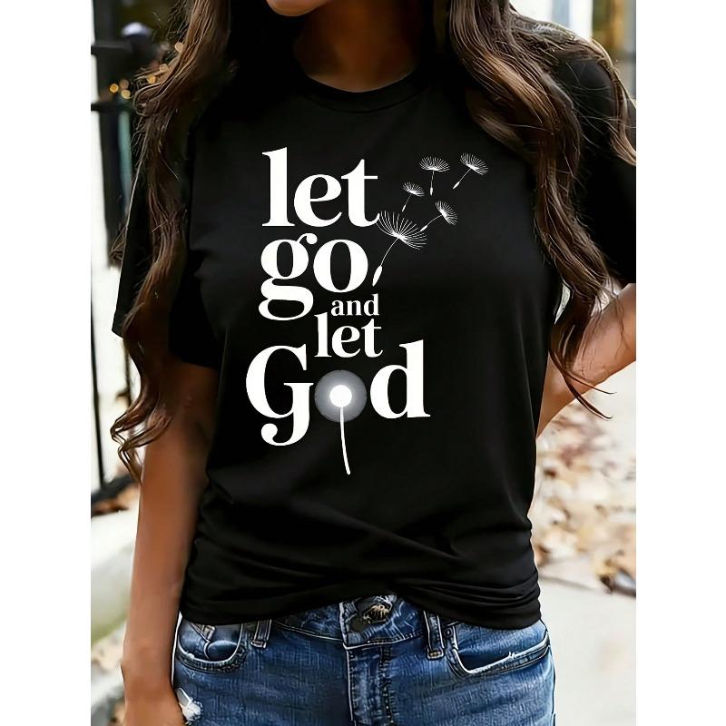 Women's Let Go And Let God - With Prayer Hands & Scripture Design Plus Size T-Shirt Oversized Graphic Short Sleeve 1 Pcs Tee Novelty 100% Polyester Shirt Casual Crew Neck Top 220g