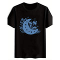 Men'S Whimsical Moon and Mushroom Graphic T-Shirt - Short Sleeve Round Neck, Featuring Light Blue Crescent Moon, Stars, Stylized Mushrooms & Geometric Crystal Design, Nature-Inspired Aesthetic, Perfect for Casual Wear & Outdoor Adventures