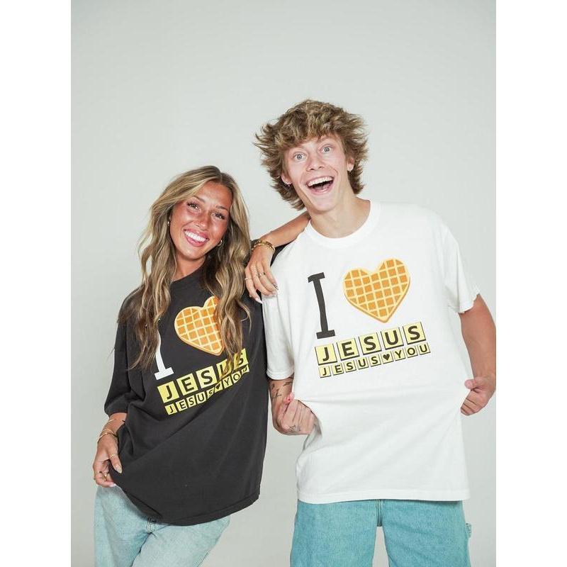 I Love Jesus Jesus Love You Waffle Comfort Colors Shirt, Bryce Crawford Merch, Christian Apparel Graphic Tee, Funny Christian Breakfast T-shirt, Unisex Casual 100% Cotton  Inspirational Quote TShirt, TikTok Viral Unisex Comfort Colors rock