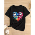 Geometric Paw & Heart Print, Regular Fit, Women's Plus Size T-Shirt, Casual Crew Neck, Short Sleeve,  Machine Washable, Spring/Summer Fashion, Stretch Knit Fabric