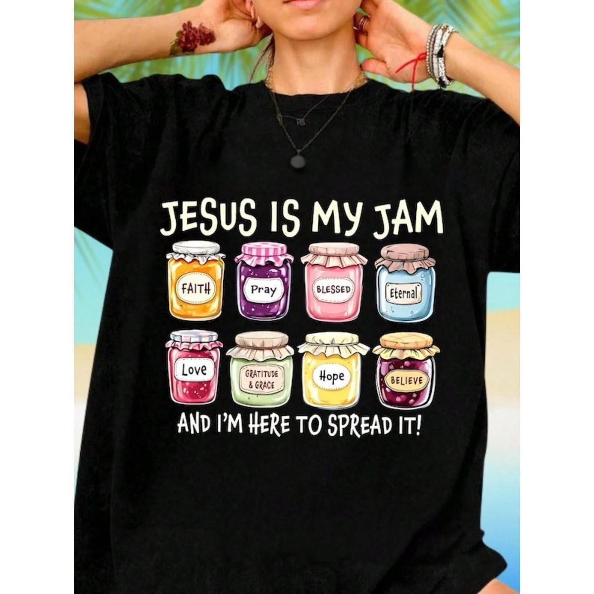 Jesus Is My Jam T-Shirt, Spread The Gospel Tee, Faith Pray , Jesus Christ Shirt, Funny Jesus Shirt, Christian Mom Gift T-Shirt,100% Cotton Oversized Short Sleeve Classic Heavy Cotton T Shirt Printed Graphic Tee Women's Casual Short-Sleeved Top