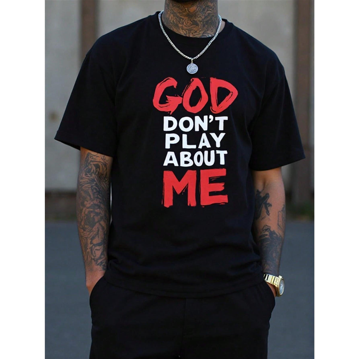Men's 'God Don't Play Me' T-Shirt - A Bold Christian Statement T-Shirt With Red Letter Accents, Regular Fit, Short Sleeves, Crew Neck, Durable Print, Suitable For Church, Everyday Wear, And Religious Activities - Vintage Graphic T-Shirt, Ideal For Men