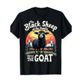 Men's 100% Cotton Short-Sleeve Round Neck Graphic Tshirt, Black Sheep Family Goat Print, Casual Streetwear Menswear Top, Machine Washable