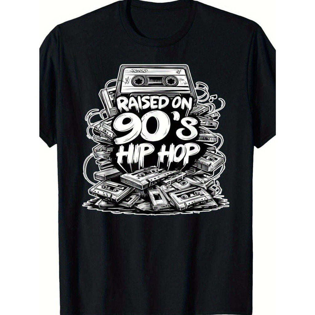 Men'S Vintage 90s Hip-Hop TShirt Retro Cassette Tape Graffiti TShirt Crew Neck Casual for Concerts Everyday
