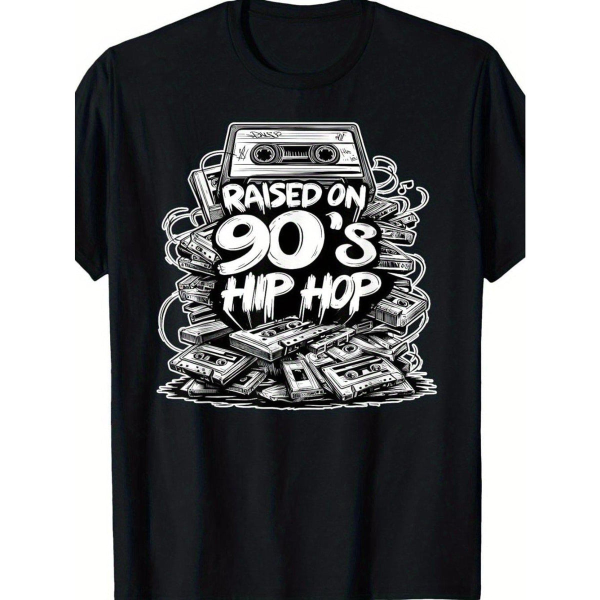 Men'S Vintage 90s Hip-Hop TShirt Retro Cassette Tape Graffiti TShirt Crew Neck Casual for Concerts Everyday