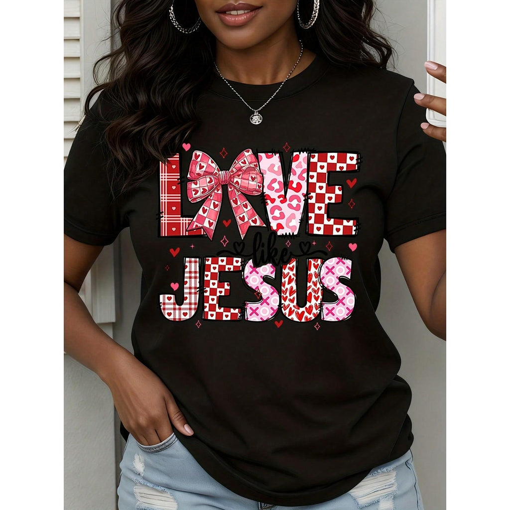 Love Like Jesus Valentine Shirt Women Red Plaid Heart Pattern Christian Tshirt For Women Faith Inspired Valentine Day Gift Top