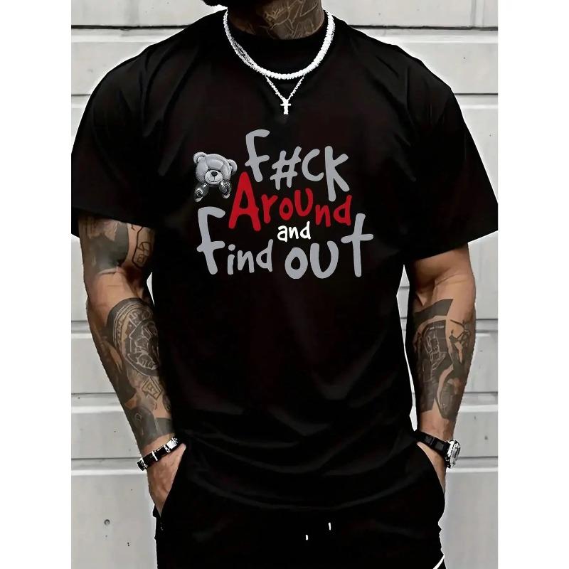 Men's Casual  T-Shirt with Boxer Bear Graphic Black, Short Sleeve, Round Neck, Machine Washable, All-Season Comfort