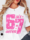 Women's Funny 67 Meme T Shirt, Six Seven Graphic Short Sleeve Casual Tee