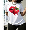 Strawberry Lips Tee - Women’s Casual Summer Shirt - Cute Strawberry Print Top - Sister Gift