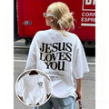 [Summer Casual Tee] New 2026 Spring/Summer Women's Round Neck Letter Print Fashion Summer Short Sleeve Casual "Jesus Loves You" Round Neck Short Sleeve T-Shirt Summer Casual Tee
