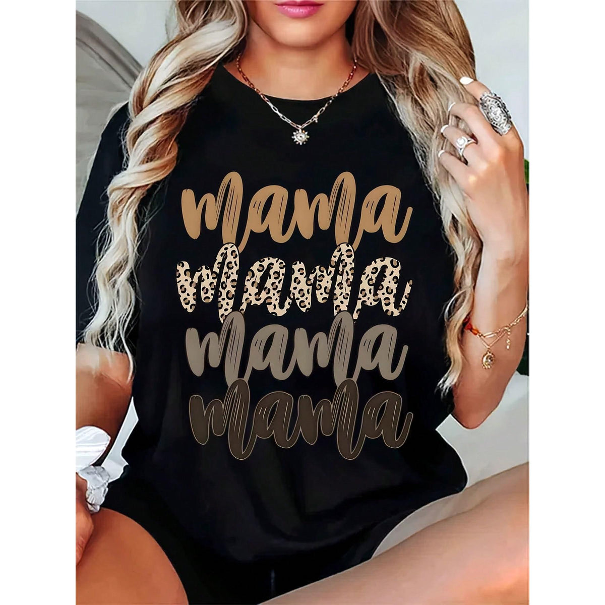 Plus Size "MAMA" Print Round Neck T-Shirt, Casual Short Sleeve T-Shirt For Women, Spring/Summe