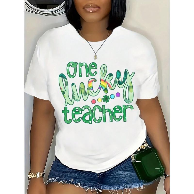 One Lucky Teacher T-Shirt - St. Patrick's Day Shirt For Women, Fun Irish Holiday Top, Rainbow And Clover Design, Casual Short Sleeve Tee For Teachers, Festive Green Print Gift For Educators