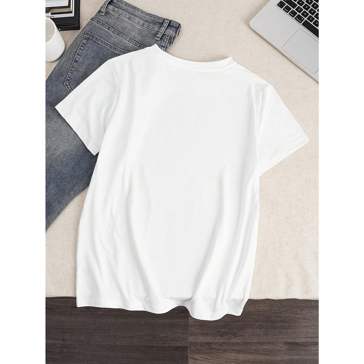 2026 Spring New Spanish Stylish Cat Print Casual Crew Neck Short Sleeve T-Shirt White