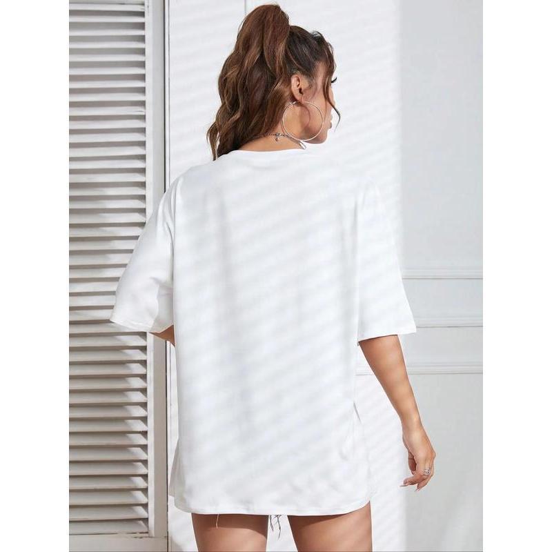 Women's Heart Print Round Neck Tee, Casual Short Sleeve Crew Neck T-shirt for Summer, Fashion Women's Top for Daily Wear