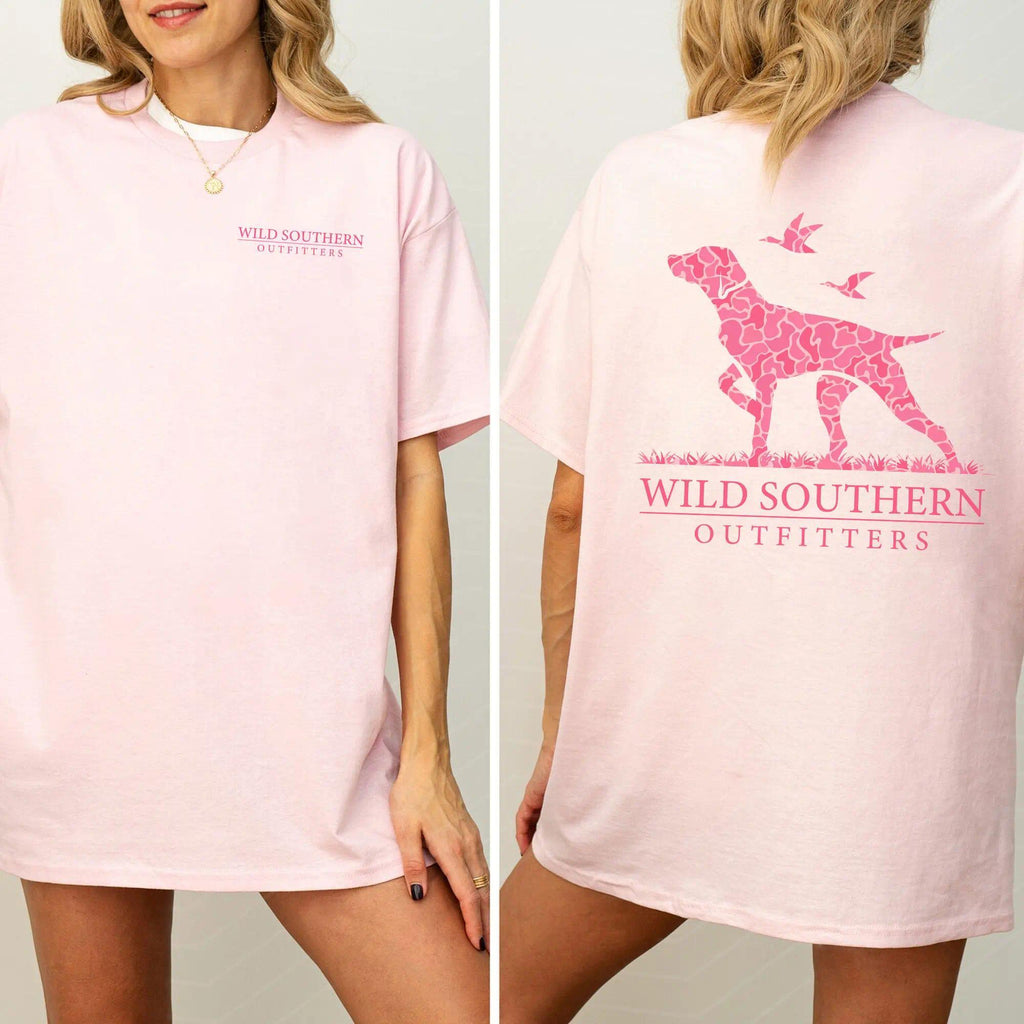 Pink Camo Hunting Dog Shirt, Wild Southern T-shirt, Simply Printed Graphic Shirt