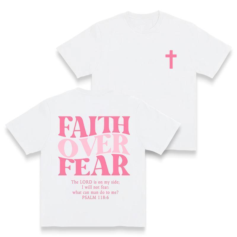 "Faith Overcomes Fear" T-shirt - Retro-chic urban streetwear, a must-have item for fashion lovers - Stylish casual fitness/everyday wear, simple and eye-catching slogan, soft and comfortable. Unisex, lightweight, breathable, soft and comfortable.