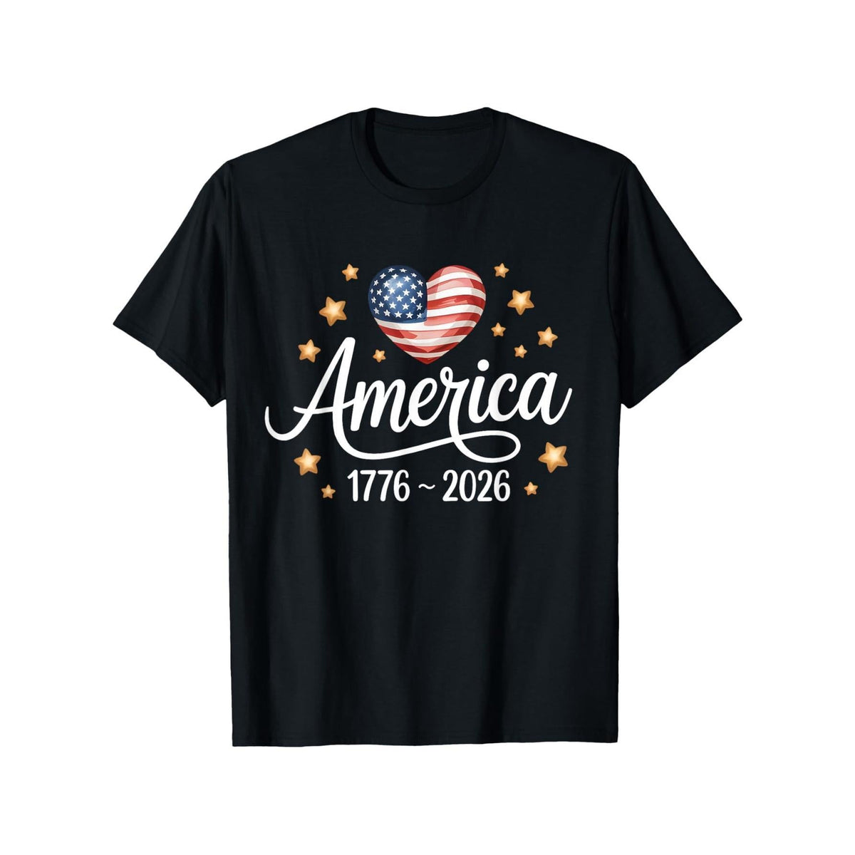 Men's Casual 1776-2026 Flag Heart T-Shirt, Loose Fit Cotton Knit Graphic Tee with Round Neck for July 4th 250th Birthday