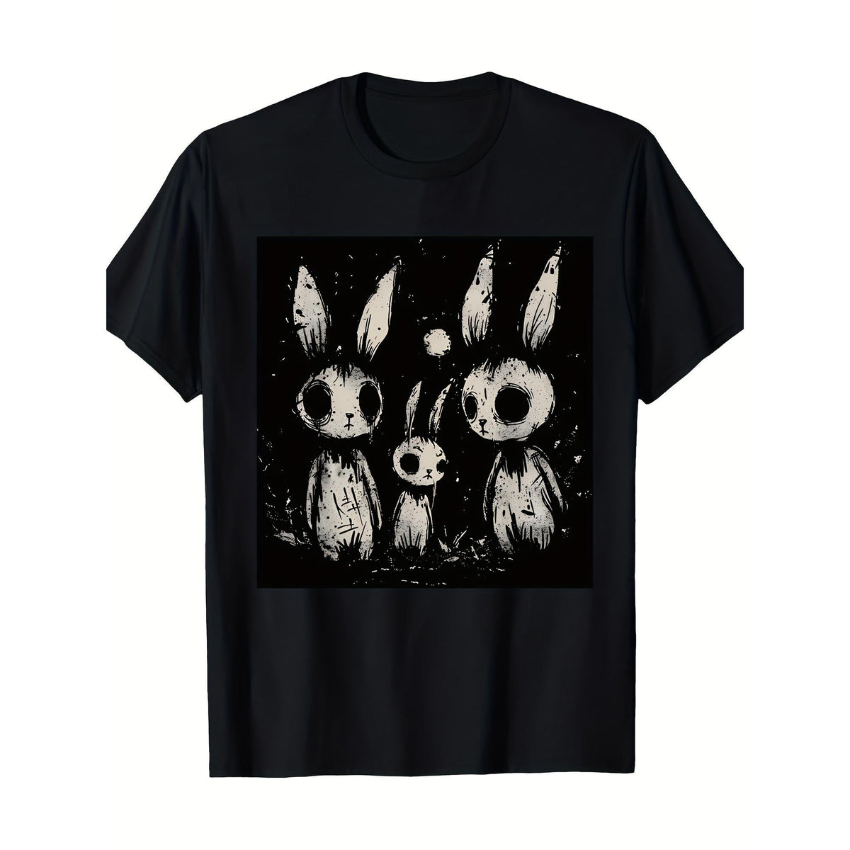 Men'S Summer Round Neck Short Sleeve T-Shirt Featuring a Cute Yet Scary Rabbit Design, with a Gothic Georgian Style, Perfect for Casual Wear