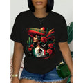 Mexican Culture Woman With Sombrero And Roses Graphic Tee For Women, Cinco De Mayo Festival Shirt, Mexican Flag Design T-Shirt, Fiesta Party Wear Top, 220g