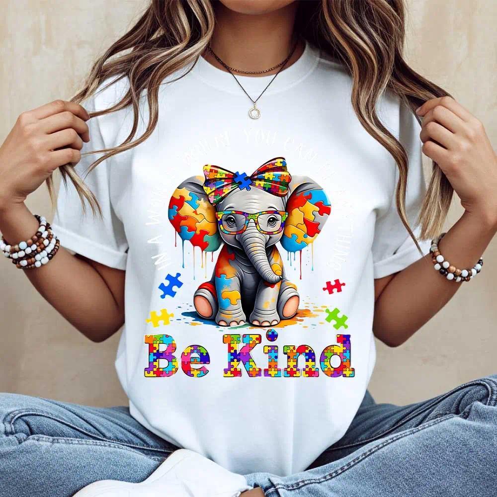 “Be Kind” Elephant T-Shirt | Cute Animal Graphic Tee | Women’s 100% Cotton Casual Top | Nature Lover Gift