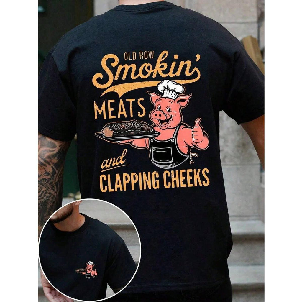 Men Clothes, Cartoon Funny Letter Print Round Neck Short Sleeve Casual T-Shirt, Cute, Humorous,   For Men