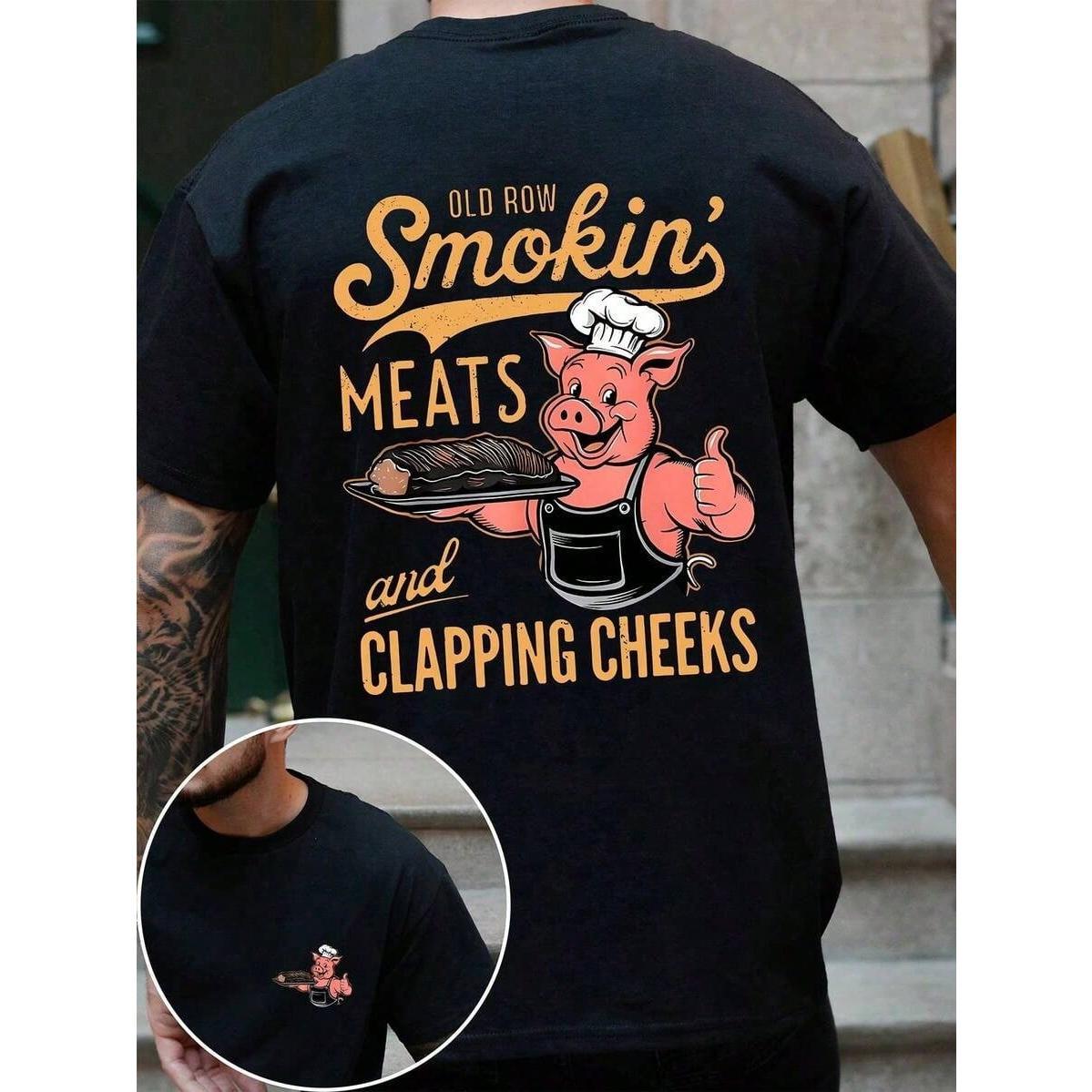 Men Clothes, Cartoon Funny Letter Print Round Neck Short Sleeve Casual T-Shirt, Cute, Humorous,   For Men