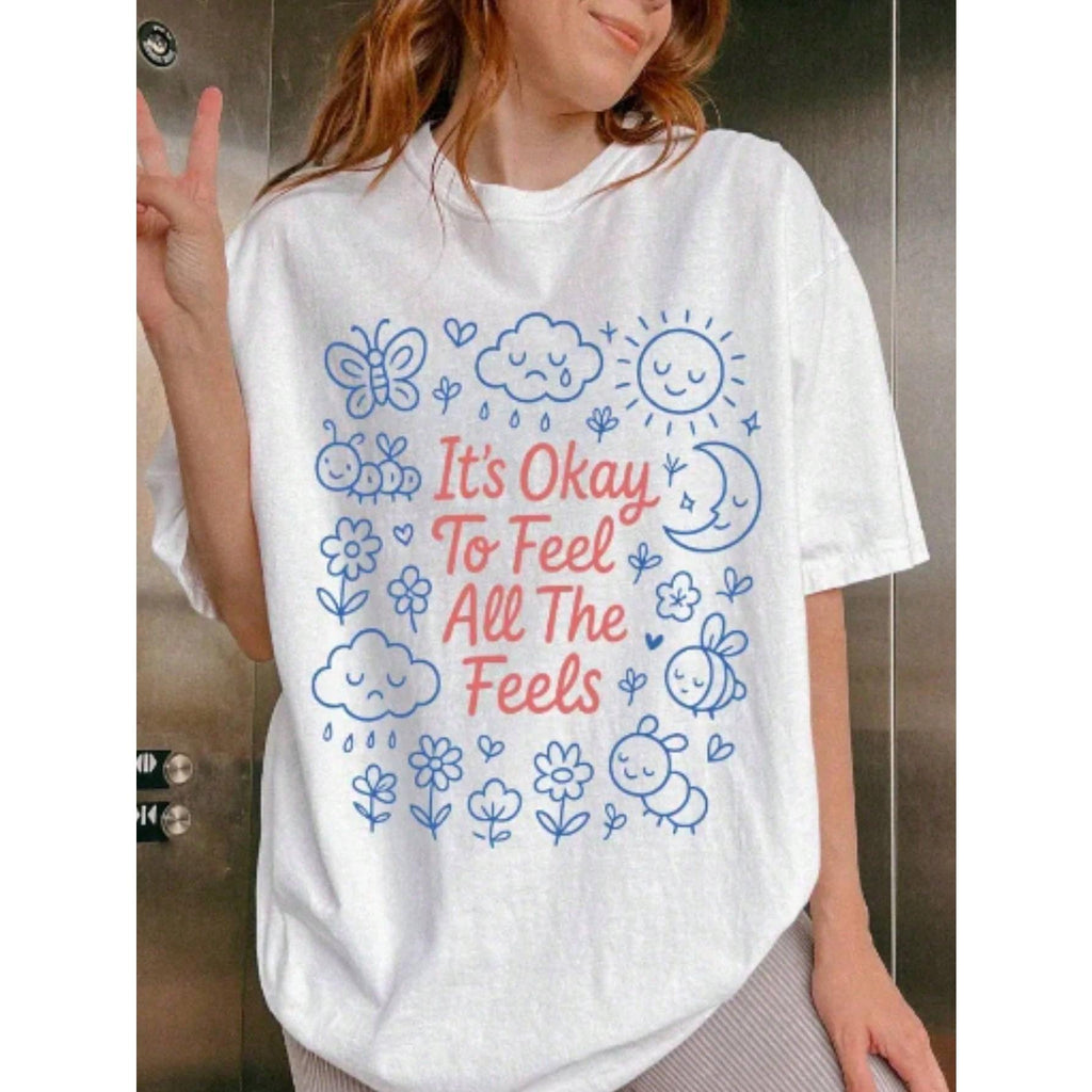 It's Okay To Feel Shirt, Mental Health Awareness Tee,  Shirt, Feelings Matter Shirt, Therapy Encouragement Shirt Summer Tops For Teens,,Loose Fit Round Neck Short Sleeve Women T-Shirt