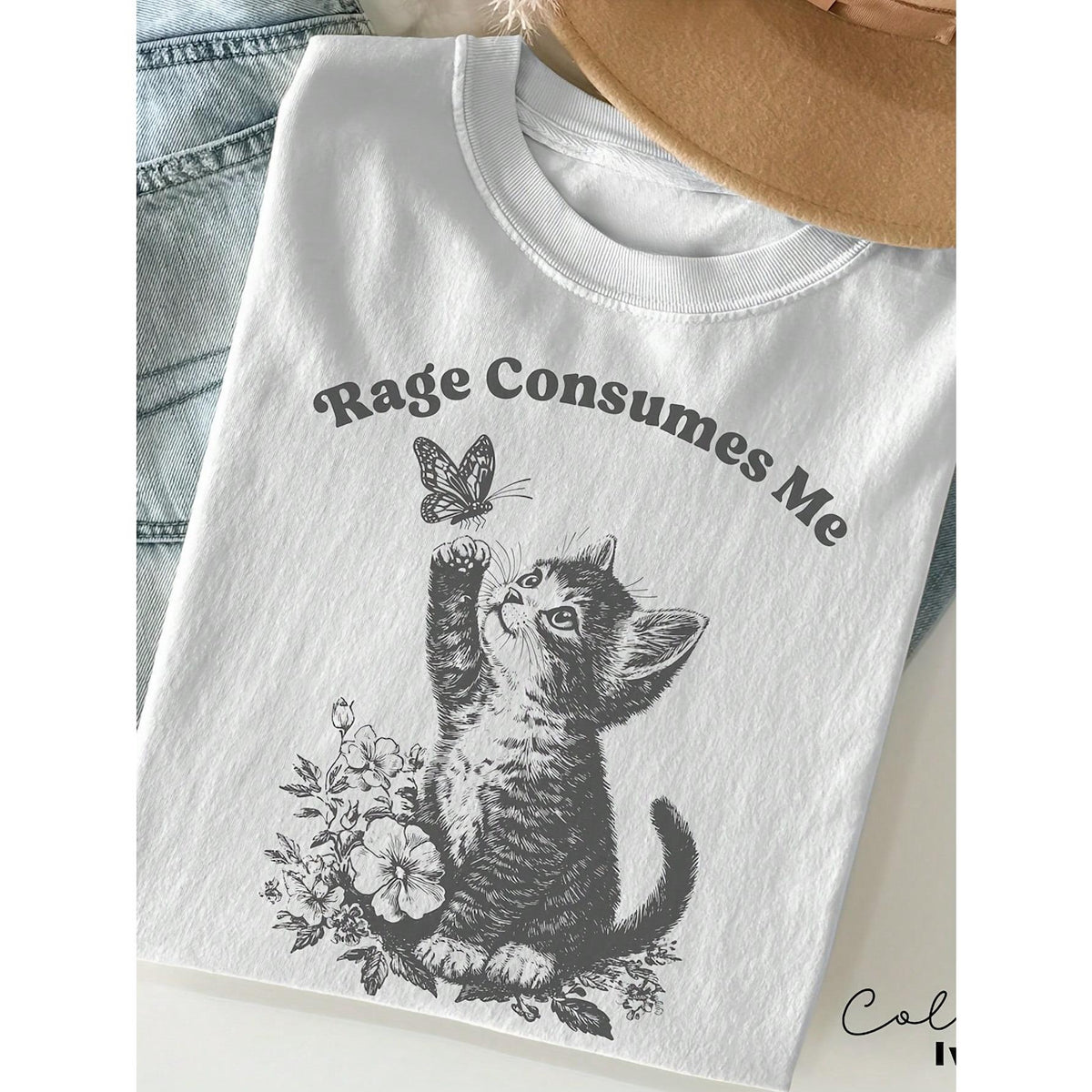 Rae Consumes Me Shirt, Cute Cat Meme T-Shirt, Funny Sarcastic Kitten T-Shirt, Cottaecore Comfortable Color Mental Health T-Shirt, Butterfly Shirt, Stylish Fit, Girls Suggest Small Size
