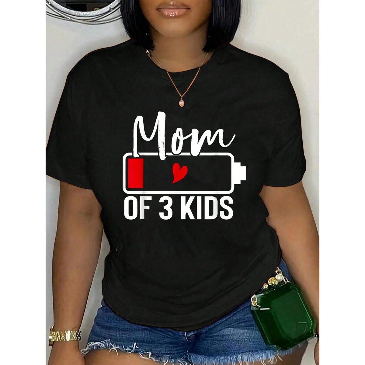 100% Cotton Mom Of 3 Kids Low Battery Uncharged Funny Mother's Day T-Shirt
