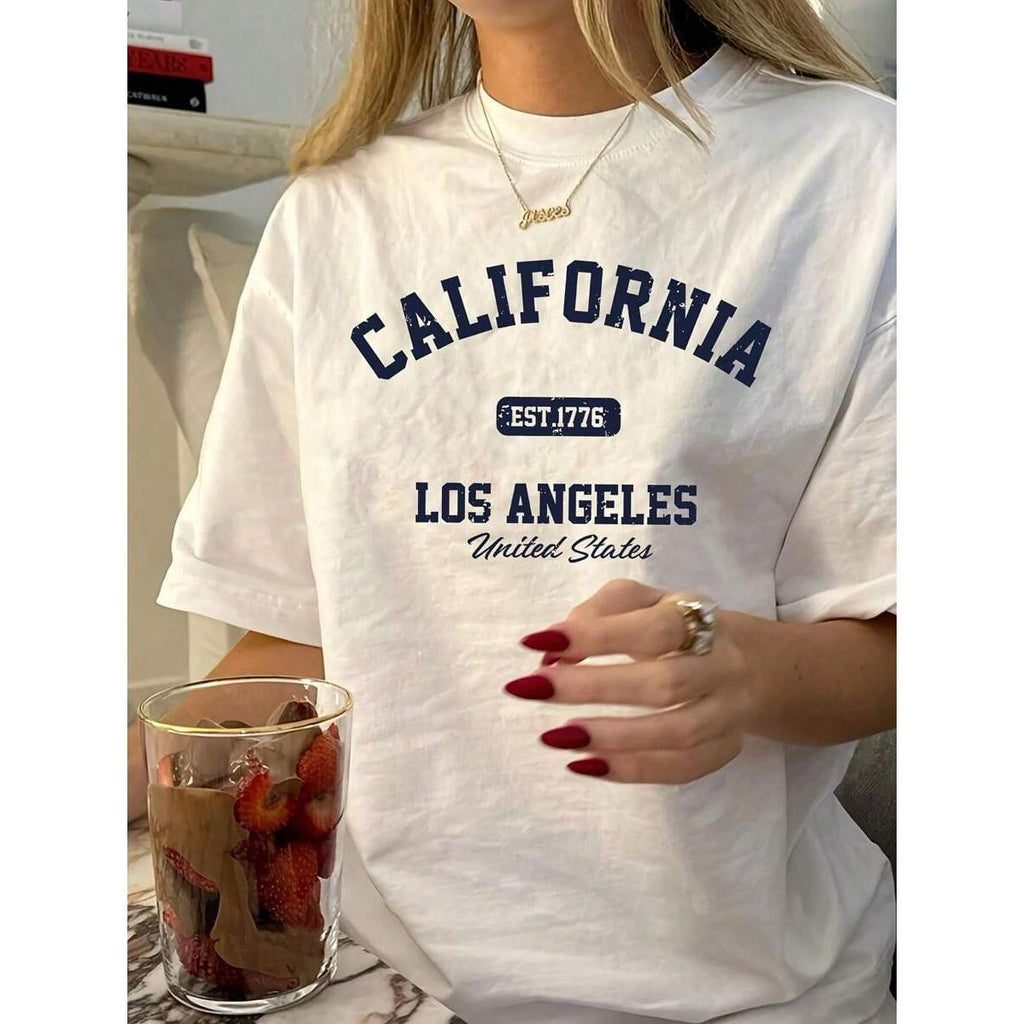 Women's Retro Los Angeles, California Graphic T-Shirt - Casual Crew Neck Short Sleeve, 100% Cotton, Machine Washable