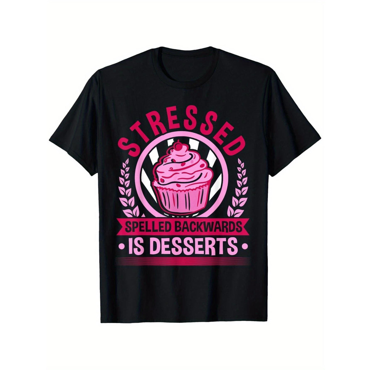 Funny Baking T-Shirt for Men - Palindrome "DESSERS" / "Stressed Spelled Backwards Is Desserts" Cupcake Graphic Tee - Lightweight 180gsm Cotton Shirt for Pastry Chefs, Bakers - Birthday or Wedding Gift (S-XXXXXL) - Ideal for Cake Decorators