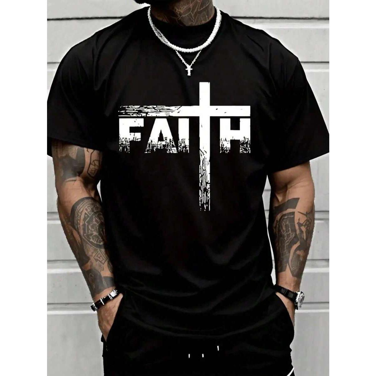 Men's Faith And Cross Plus Size  Graphic T-Shirt