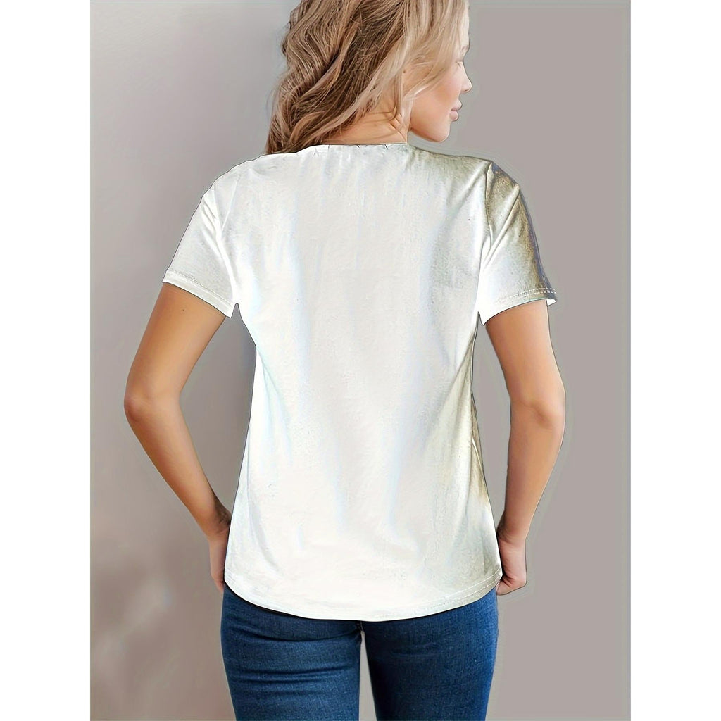 Minimalist Cat Heart T-Shirt Round Neck Short Sleeves Cute Doodle Cat Love T-Shirt