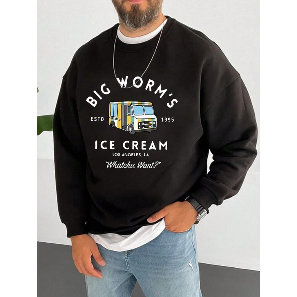 Men's Letter Print Round Neck Long Sleeve Slim Fit Casual Lightweight Sweatshirt, Spring/Autumn