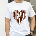 Round Neck White T-Shirt With Heart-Shaped HEART Print For Outdoor Activities