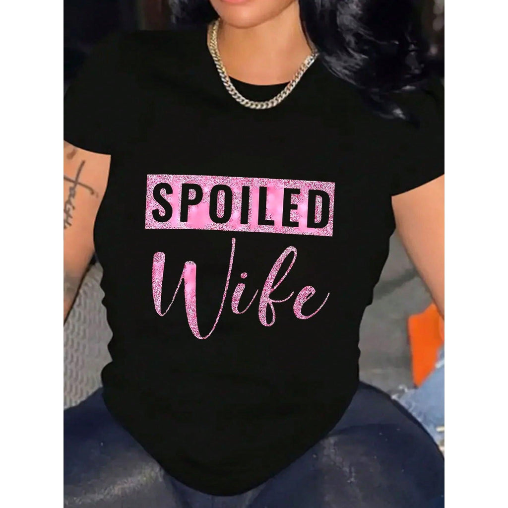 Vibrant Spoiled Wife Graphic Tee | Women‘s Stylish Short-Sleeve Top | Casual Crew Neck Shirt