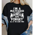 Black Men’s Tee with Bold White Retro 'I'M A MULTITASKER' Design, Comfy Fabric Womenswear, Unisex Fashion, Soft Fabric, ShortSleeve, Regular Fit