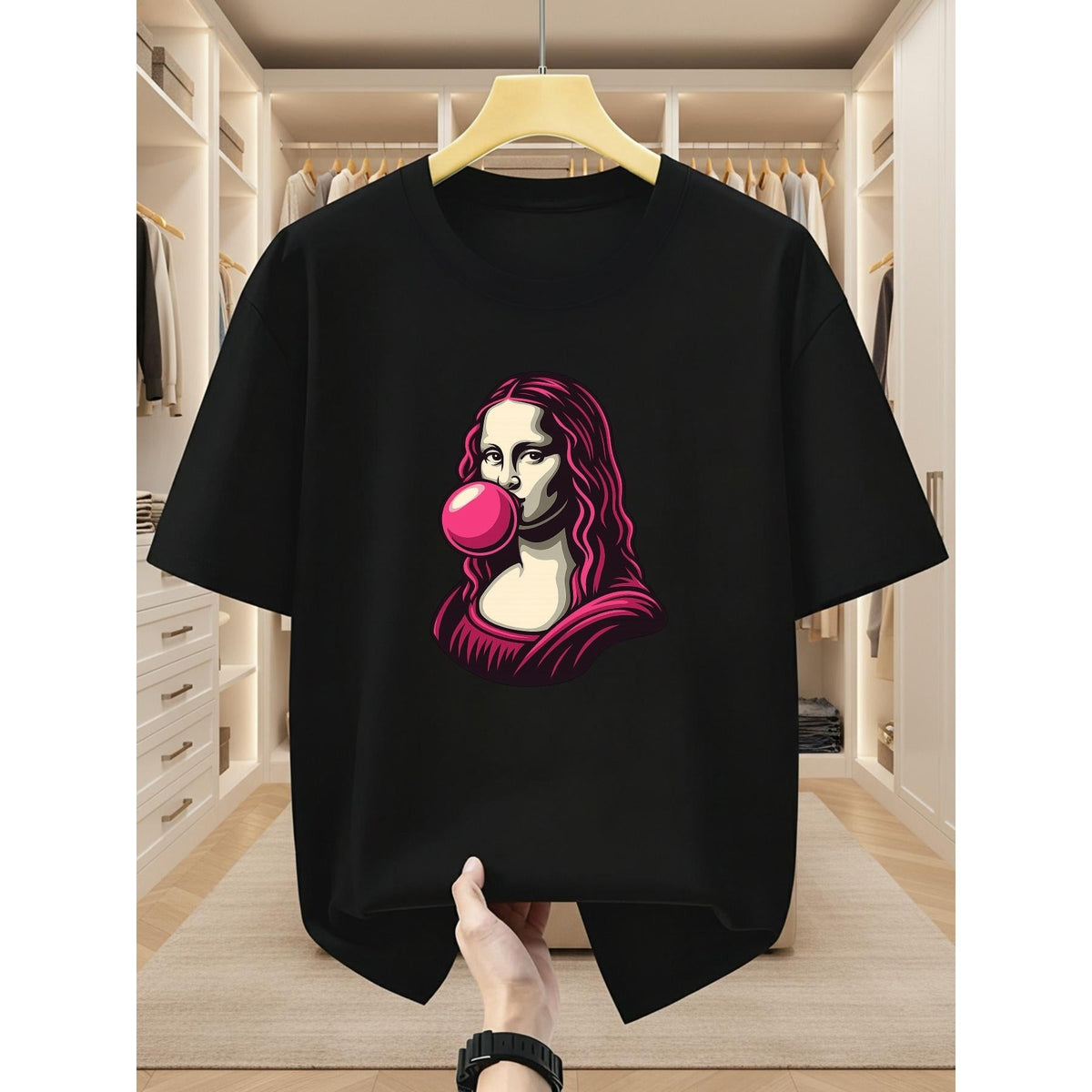 Men'S T-Shirts Mona Lisa Bubblegum Print Round Neck Short Sleeve T-Shirt Casual Short Sleeved T-Shirt