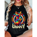 Men's Black Hippie Graphic TShirt  Peace Sign  Groovy Floral Print Retro 60s Style, Regular Fit Casual Party Shirt, Machine Washable, Festive Clothing, Round Neckline Top