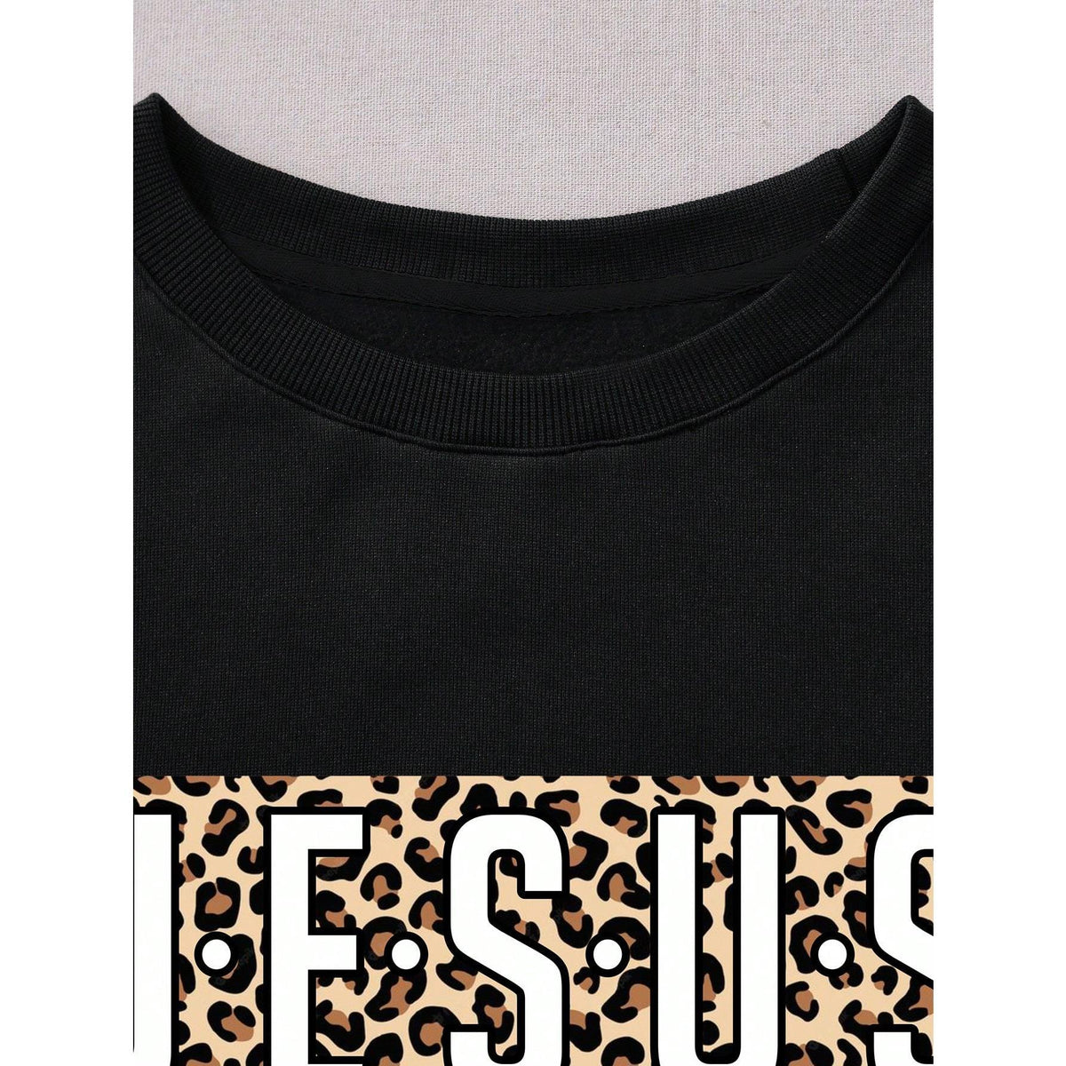 Leopard & Slogan Graphic Thermal Lined Sweatshirt, For Winter Pullover Fall Outfit Autumn