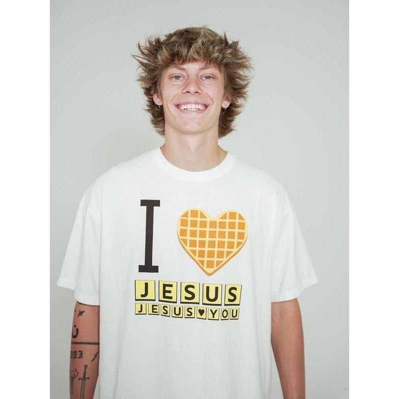 I Love Jesus Jesus Love You Waffle Shirt, Bryce Crawford Merch, Christian Apparel Graphic Tee, Funny Christian Breakfast T-shirt, Unisex Casual 100% Cotton  Inspirational Quote TShirt, TikTok Viral Unisex Comfort Colors rock