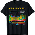 Women's Fitted Casual Streetwear Graphic Top - Funny "Can I Lick It" Periodic Table Design for Science Teachers, Tops
