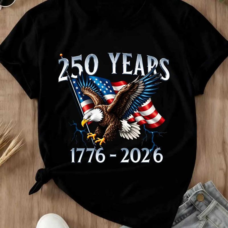 American Eagle Independence Day 250 Years 1776 2026 T-Shirt White Patriotic Flag And Bird Design For Celebrations And National Events