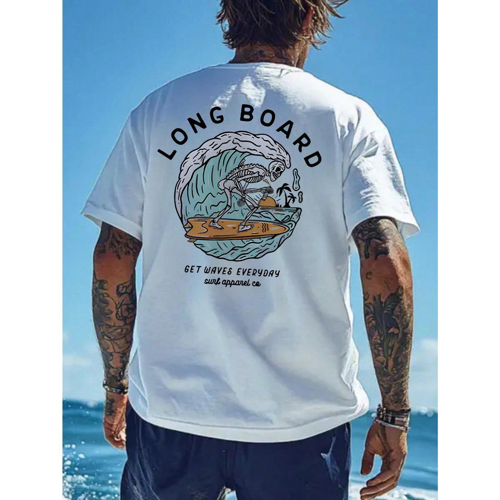 Men's Casual Beach Surfing Element Printed Short Sleeve T-Shirt, Comfortable & Breathable, For Summer Wear